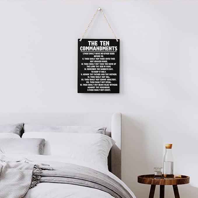 Inspirational Bible Verses Ten Commandments Wall Decor Christian 10 Commandments Wall Art Wooden Hanging Sign Rustic Scripture The Ten Commandments Wall Art for Home Office Decoration 8x10 Inches