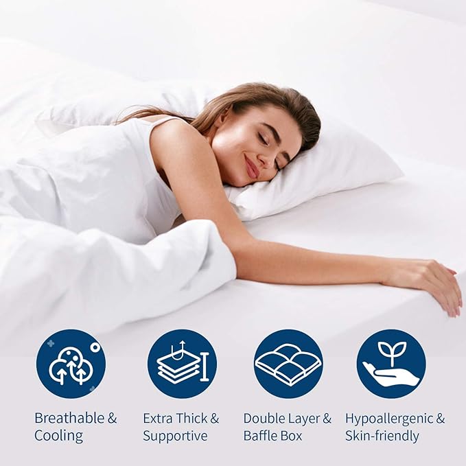 ELEMUSE Queen Size Extra Thick Fusion Goose Down Feather Filled Mattress Topper, Plush Fluffy Double Layer Pillowtop Mattress Pad Cover, Soft Featherbed with 8-21 Inch Deep Pocket