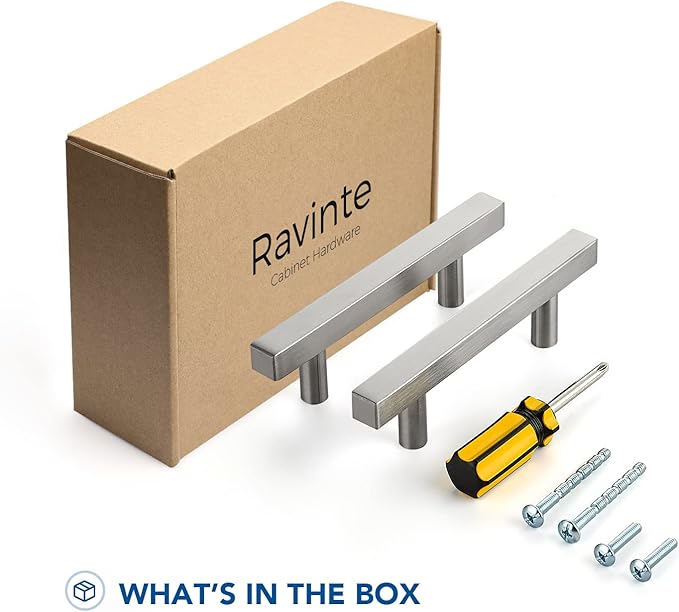 Ravinte 30 Pack Cabinet Handles 3 Inch Brushed Nickel Cabinet Pulls Square Hardware for Kitchen Cabinets - 5 Inch Total Length