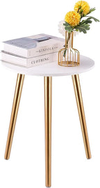 Apicizon Round Side Table, Gold Nightstand End Table for Living Room, Bedroom Home Decor Bedside Table with Gold Wood Legs 16.5 Inches