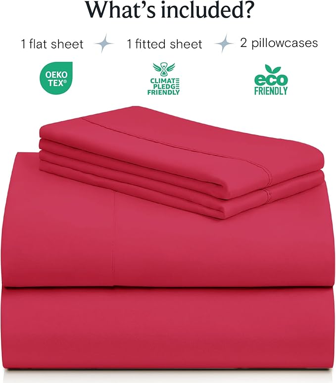 LuxClub 4 PC Sheet Set Bed Sheets Deep Pockets 16" Eco Friendly Wrinkle Free Cooling Machine Washable Hotel Bedding Silky Soft - Red King