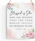 Inspirational Bible Verse Wall Art Decor Pink Luke 1:45 Christian Gifts for Women Scripture Wooden Hanging Sign for Modern Home Office Kids Room Bathroom Bedroom Wall Art Decoration 8 x 10 Inches