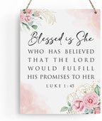 Inspirational Bible Verse Wall Art Decor Pink Luke 1:45 Christian Gifts for Women Scripture Wooden Hanging Sign for Modern Home Office Kids Room Bathroom Bedroom Wall Art Decoration 8 x 10 Inches