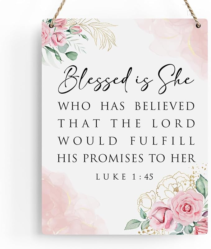Inspirational Bible Verse Wall Art Decor Pink Luke 1:45 Christian Gifts for Women Scripture Wooden Hanging Sign for Modern Home Office Kids Room Bathroom Bedroom Wall Art Decoration 8 x 10 Inches