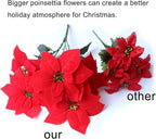 3 Pack Christmas Artificial Poinsettia Flowers Stem Bouquets Outdoors with 15pcs 8.2 Inch Red Poinsettia Flowers Heads for Christmas Tree, Xmas Garland, Vase, Window Box, Porch Home Decorations