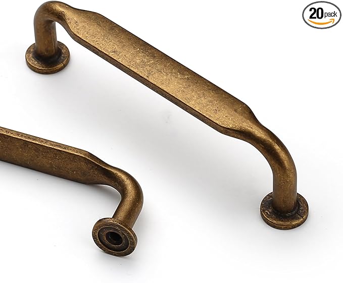 Asidrama 20 Pack 3.75 Inch(96mm) Antique Brass Kitchen Cabinet Handles, Cabinet Pulls Vintage Retro Kitchen Cabinet Hardware for Cupboard Drawer Pulls