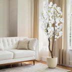 6.56ft White Artificial Cherry Blossom Tree Indoor Decor,Nearly Nature Silk Flower Fake Tree Tall,Realistic Outdoor Faux Cherry Plant Wishing Tree Front Door Handmade for Office Living Room Decor