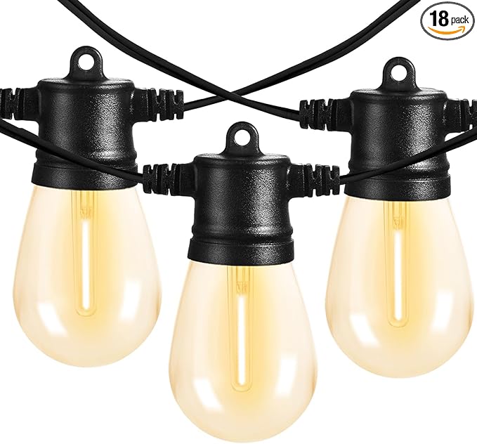 Banord 51FT Outdoor String Lights, Waterproof Patio Lights with 18 Shatterproof LED Bulb Hanging Light String, Black String Light Outdoor for Backyard, Garden, Porch, Cafe, Deck, Wedding, Party
