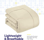 Sweet Home Collection 7 Piece Comforter Set Bag Solid Color All Season Soft Down Alternative Blanket & Luxurious Microfiber Bed Sheets, Beige, Queen