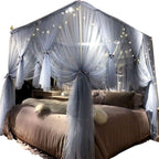Joyreap 4 Corners Post Canopy Bed Curtain for Girls & Adults - Royal Luxurious Cozy Drape Netting - Cute Princess Bedroom Decoration Accessories(Gray-Blue, Twin)