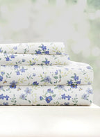 Linen Market 4 Piece Queen Sheet Set - Breathable, Double-Brushed Patterned Cooling Sheets – Oeko-TEX Certified Ultra Soft & Wrinkle-Free 16" Deep-Pocket Queen Sheets - Easy Care Blossoms Light Blue