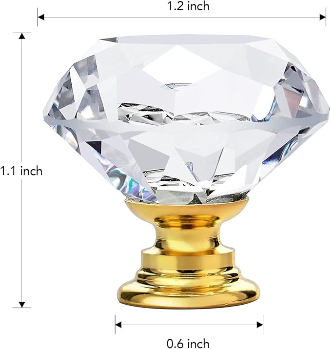 Ravinte Crystal Knobs for Dresser Drawers & Glass Cabinets - Diamond Shaped, 30 mm with Gold Base