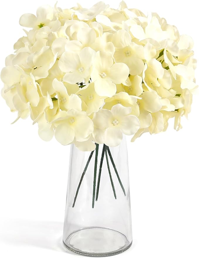 Auihiay 64pcs Silk Hydrangea Artificial Flowers, Champagne Artificial Hydrangea Flowers with Stems, Full Hydrangea Flowers for Wedding Centerpieces, Home, Garden, Party Decoration (Champagne)