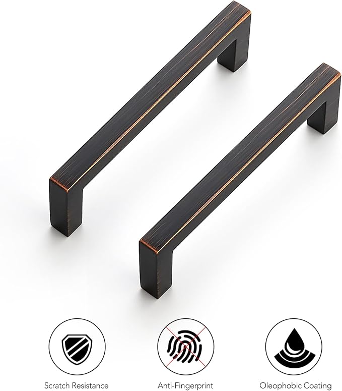 Ravinte 10 Pack Solid Kitchen Cabinet Handles Oil Rubbed Bronze Cabinet Pulls Slim Drawer Pulls with 3-1/2 Inch Hole Center Square Bar Kitchen Cabinet Hardware