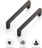 Ravinte 10 Pack Solid Kitchen Cabinet Handles Oil Rubbed Bronze Cabinet Pulls Slim Drawer Pulls with 3-1/2 Inch Hole Center Square Bar Kitchen Cabinet Hardware