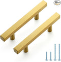 JOY DECOR 10 Pack 3 Inch Brushed Brass Square Cabinet Handles Stainless Steel Cabinet Hardware Pulls for Kitchen and Drawers with 5 Inch Overall Length