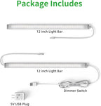 Plug-in Under Cabinet Lighting, Dimmable Under Counter Lights for Kitchen, 2pcs 12 Inch, Warn White 3000K Linkable USB Led Closet Light, Wired Indoor Night Lights Bar for Desk,Sink,Workbench