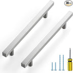 Ravinte Brushed Nickel Cabinet Handles 30 Pack 6-3/10 inch Satin Nickel Square Cabinet Pulls Silver Hardware for Kitchen Cabinets 8-4/5 inch Overall Length Stainless Steel Drawer Pulls