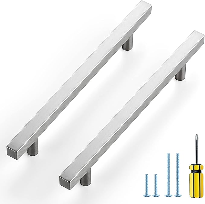 Ravinte Brushed Nickel Cabinet Handles 25 Pack 6-3/10 inch Satin Nickel Square Cabinet Pulls Silver Hardware for Kitchen Cabinets 8-4/5 inch Overall Length Stainless Steel Drawer Pulls