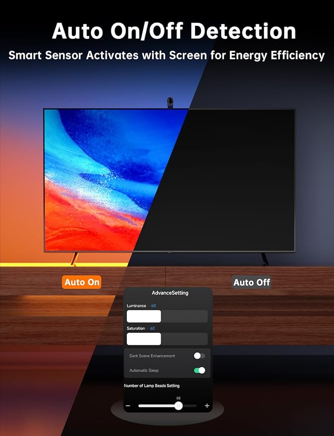 TV LED Backlight, 11.5ft Cuttable TV Lights That Change with TV for 32-50 Inch Screen and PC Monitor, TV Backlight with Sensor, Smart App Control, Game & Music Sync Color Changing Lights