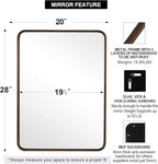 ANDY STAR Bronze Mirror for Wall, 20x28 Rounded Rectangle Farmhouse Mirror, Brushed Bronze Bathroom Mirror for Wall, Modern Vanity Mirror in Metal Frame Hang Vertically or Horizontally