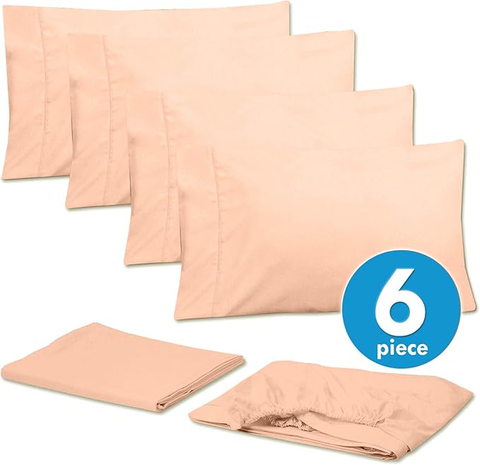 6 Piece Bed Sheet Set, Full, Peach