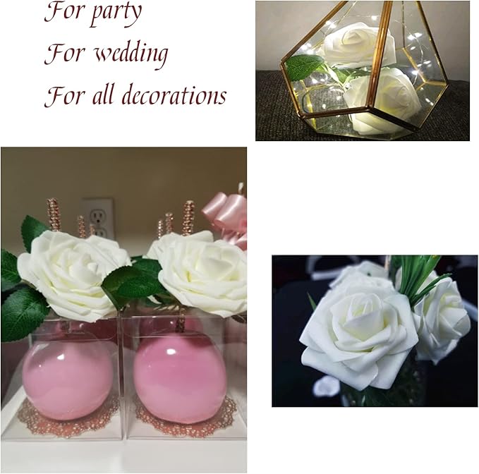25 PCS Ivory Artificial Flowers Fake Roses with Stem, Fake Rose for Crafts Bouquets for DIY Wedding Decorations Centerpieces Arrangements Party Home Cofe Decor
