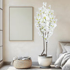7.2 ft White Artificial Cherry Blossom Tree for Home Decor, Nearly Nature Faux Silk Flower Tree Indoor, Fake Realistic White Flowering Plant for Living Room Wedding Office Decorations