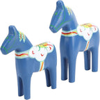 EVGATSAUTO Hand Painted Swedish Wooden Horse Figurine Pair Home Wedding Decor Nordic Design Blue