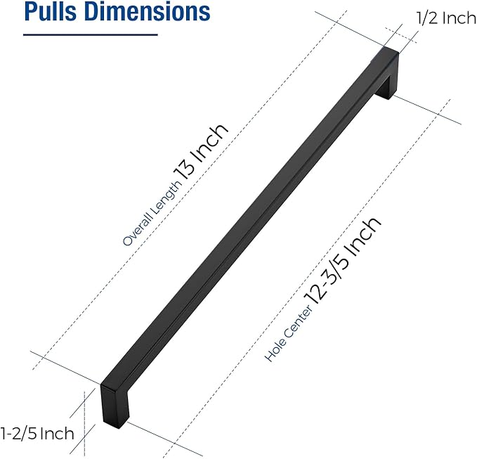 JOY DECOR 20 Pack Cabinet Handles, Black Cabinet Pulls, 12-3/5 Inch Kitchen Closet Handles Square Drawer Pulls Stainless Steel Drawer Hardware, 320mm Hole Centers