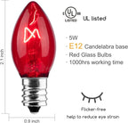 25 Pack Replacement C7 Light Bulbs for E12 Base Christmas String Lights, Classic Christmas Bulbs for Holiday Party Indoor Outdoor Garden Backyard Cafe Xmas Decoration, Red