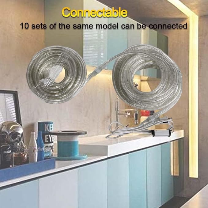 33FT 360 LED Rope Lights Outdoor - Connectable Waterproof Flexible Tube Lighting for Deck, Patio, Garden, Stair Railing & Above Cabinet Decor(Warm White)