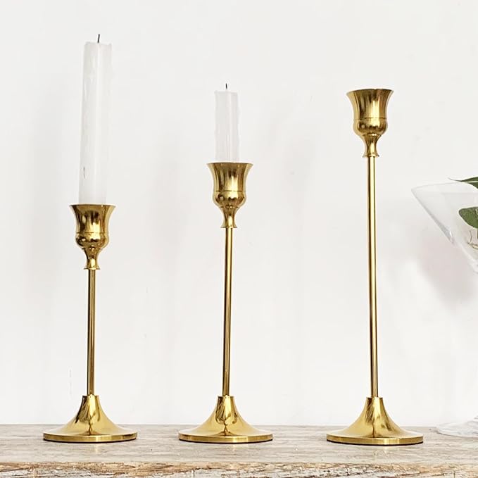 6PCS Brass Candlestick Holders Gold Candle Holders Taper Candle Holders Decorative for Thanksgiving Day Christmas Dinning Wedding Party Anniversary Home Decor.