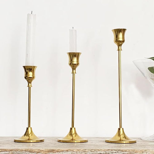 6PCS Brass Candlestick Holders Gold Candle Holders Taper Candle Holders Decorative for Thanksgiving Day Christmas Dinning Wedding Party Anniversary Home Decor.