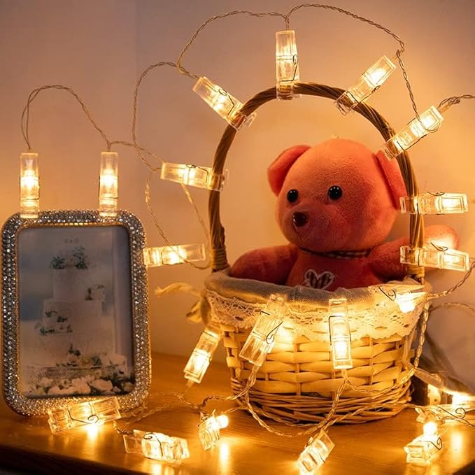 40 LED Photo Clip Fairy Lights LED Twinkle Lights Starry Lights for Home Bedroom Halloween Thanksgiving Christmas Party Wedding Decor (14ft, Warm White)