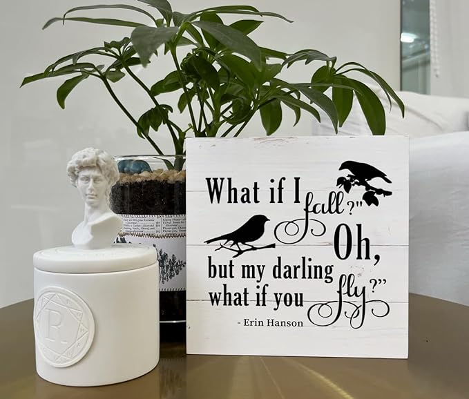 Inspirational Wood Signs, Wooden Box Sign Desk Decor, Table Art Signs, Nursery Decor, Kids Bedroom Decor, Rustic Farmhouse Decor for Shelf, What If I Fall Oh But Darling What If You Fly