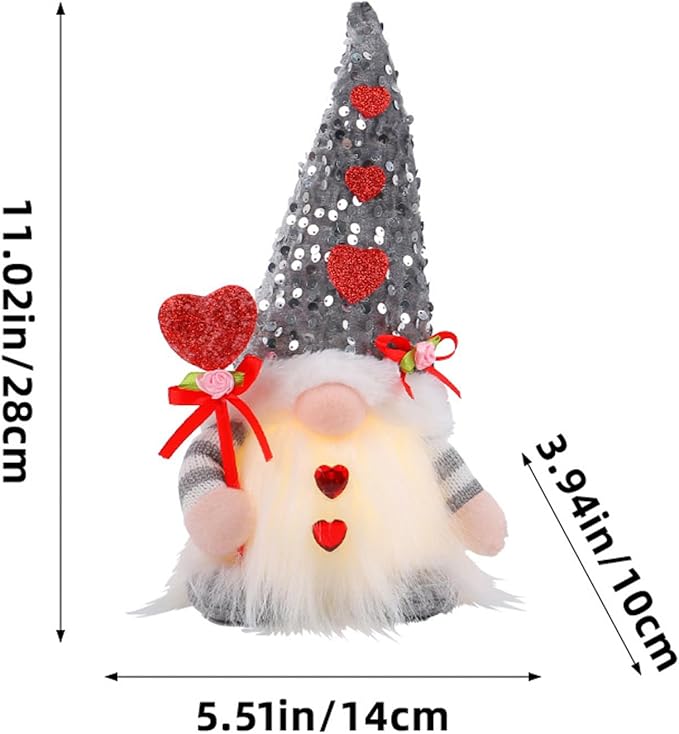 Light Up Gnome Valentine's Day Decorations Indoor Home Decor 11" Lighted Valentines Gnomes Decor Plush Scandinavian Tomte Elf Holiday Gnomes Ornaments Valentines Day Gifts for Her (Pink)