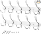 GlazieVault White Coat Hooks for Wall - Stainless Steel Coat Racks (2 Pack) - Heavy Duty White Coat Hooks Wall Mounted - Premium Design Rust Free White Coat Hangers Wall Hoks