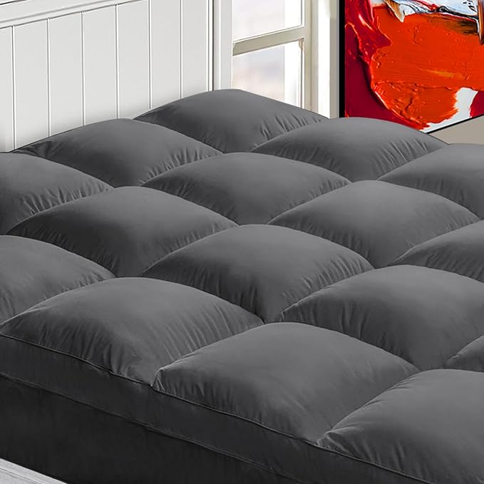 Mattress Topper Twin for Back Pain, Extra Thick Mattress Pad Cover, Plush Pillow Top, Deep Elastic Pocket, Grey,39"X75"+20"