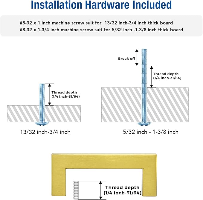 JOY DECOR 6 Pack Cabinet Handles, Gold Cabinet Pulls, 3 Inch Kitchen Closet Handles Square Drawer Pulls Stainless Steel Drawer Hardware, 76mm Hole Centers