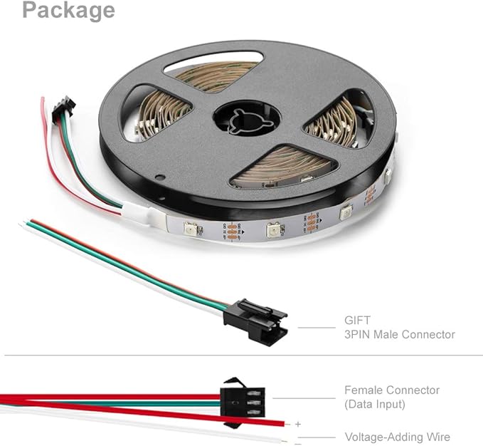 BTF-LIGHTING WS2812B IC RGB 5050SMD Pure Gold Individual Addressable LED Strip 16.4FT 150LED 30LED/m Flexible Full Color IP30 DC5V for DIY Chasing Color Project(No Adapter or Controller)