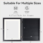 3-Pack Kids Artwork Frames Changeable - Kids Art Frame,Artwork Frames for Kids Art,Children Art Projects Kids Art Frames,8.5x11 Picture Frame for Display Kid Art work,With Storage(Black)