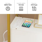 HOOBRO End Table with Charging Station, Narrow Side Table with 2 Drawer & USB Port & Power Outlets, Nightstand for Small Spaces, Stable and Sturdy, for Living Room, Bedroom, Gold and White DW541BZ01