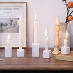 LETINE 12pcs White Vertical Stripe Glass Candlestick Holders - Modern Farmhouse Taper Candle Sticks Holder Set for Elegant Dining & Home Decor,Ideal Candle Holders for Wall, Living Room Decor