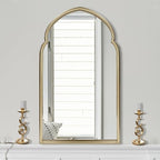 ironsmithn Arched Wall Mirror, Gold Bathroom Mirror, Wall Mounted Decorative Mirror, 38" x 22" Modern Art Oblong Mirror for Master Bath Half Bath Living Room Bedroom Fireplace Entryway