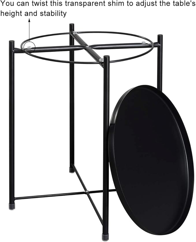 HollyHOME Round Metal Side Table, Outdoor Small Folding Accent Stand with Removable Tray, 17.72'' Portable End Table for Balconies, Gardens, Living Rooms and Bedrooms, Black