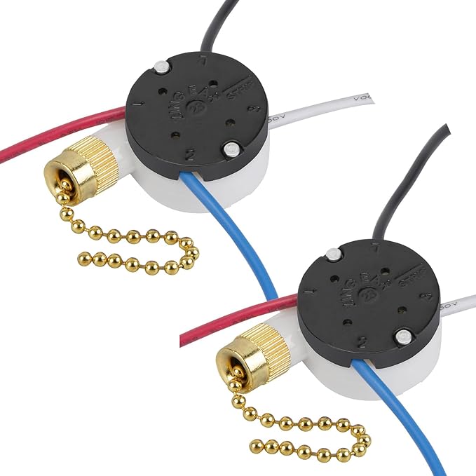 2PS Ceiling Fan Switch Zing Ear ZE-208s E89885 3 Speed 4 Wire Pull Chain Switch Fan Light Switches Replacement Part with 4 Pre-Installed Wires(Brass Chain)