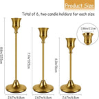 Brass Gold Candlestick Holders Set of 6, Metal Taper Candle Holders, Classic Decorative Candle Stick for Christmas, Wedding, Party, Dinner Tables,Home Décor