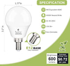Sailstar Ceiling Fan Light Bulbs, E12 LED Bulb 60W Equivalent, Neutral White 4000K, 600 Lumens, A15 Small Candelabra Base LED Light Bulbs 6W, CRI 85, Non-dimmable, Pack of 6