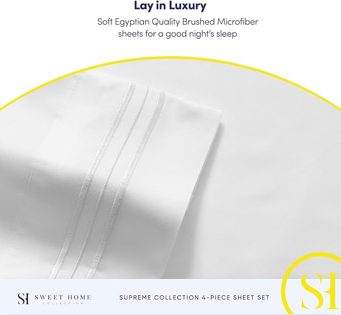 RV Queen Bed Sheets - Breathable Luxury Sheets with Full Elastic & Secure Corner Straps Built In - 1800 Supreme Collection Extra Soft Deep Pocket Bedding Set, Sheet Set, RV Short Queen, White